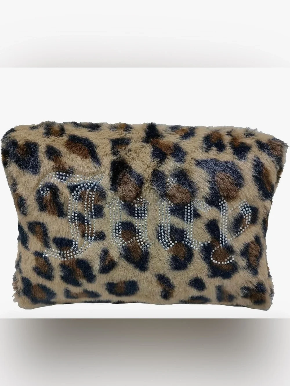 🍒 Juicy Couture Leopard Faux Fur Cosmetic Wedge Pouch Rhinestone Juicy